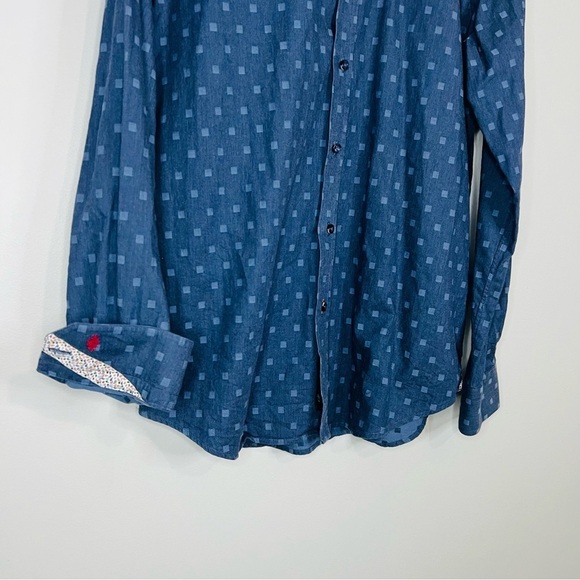 Robert Graham Navy Square Pattern Button Up Shirt 39|16.5 - Picture 2 of 7